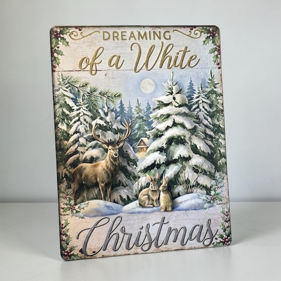 Rustic White Christmas Metal Plaque Sign - Festive Holiday Wall Decor Farmhouse Winter Art