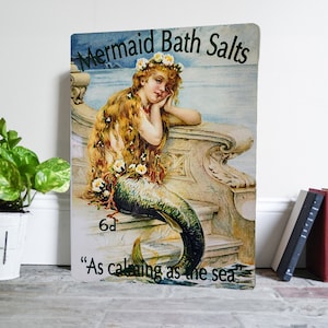 Mermaid Bath sign /  Vintage Retro Bathroom /  Metal  Decor Plaque / Unique Gift