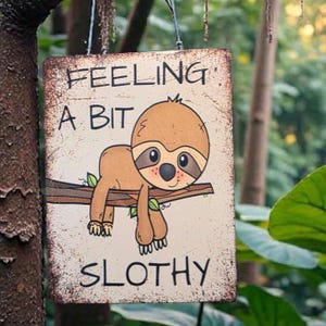 Funny Sloth Metal Sign, Feeling A Bit Slothy Vintage Bedroom Art