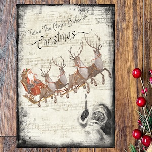 Twas the night before Christmas,  Rustic vintage Father Christmas Decoration Metal sign