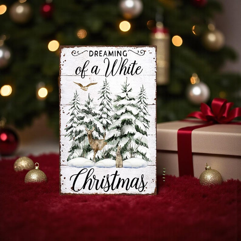Rustic White Christmas Metal Plaque Sign - Festive Holiday Wall Decor Farmhouse Winter Art image 4