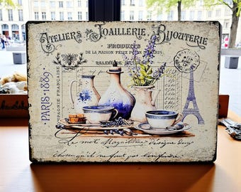 French Paris Kitchen Metal Sign: Shabby Chic Retro Decor
