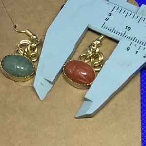 Dainty Sterling Silver, Jade Scarab Carved Design Earrings 1/2 inch long