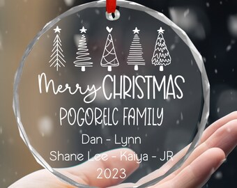Family Christmas Ornament  • Personalized Glass Christmas Ornament  •  Christmas Keepsake •  Christmas ornament glass • Merry Christmas