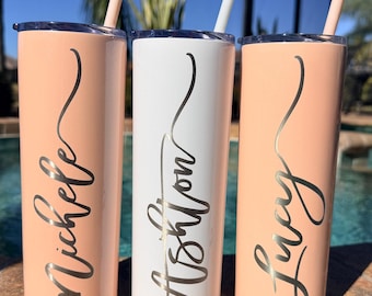 ENGRAVED! Personalized Glitter Tumbler: Glitter Blush Wedding Drinkware Bachelorette Cups
