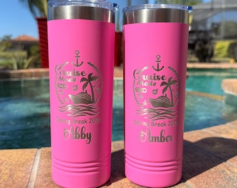 Cruise Cups Permanently Engraved Tumbler: Pink Personalized Travel Cup Anniversary  Cruise Beach Sunshine Vacation