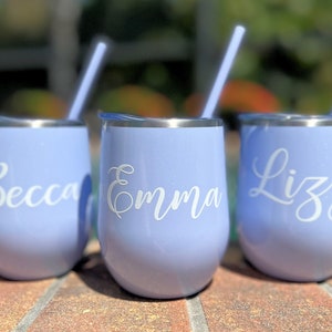Glitter Lilac Wine Tumbler with Straw Personalized Tumbler Bridesmaid Gift Bachelorette Party Gift Birthday Gift Custom Cup Tumbler Cup
