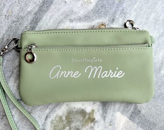 Touch Screen Purse Sage Green Beautiful  RFID credit card slots Bridesmaid Gift Personalized wristlet purse SaveTheGirls