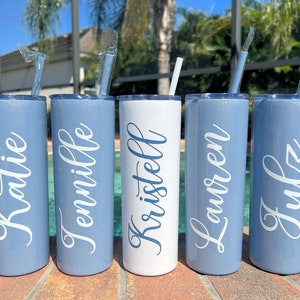 Glitter Dusty Blue tumblers!  Classy slate blue tumblers to match popular slate blue wedding trends  The center tumbler is Glitter White