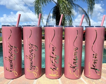 Glitter Dusty Rose tumblers! Bridal Party Tumblers with Straw Bachelorette Party Cups