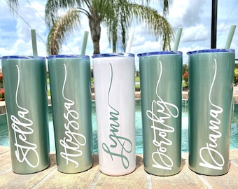Seascape back in stock!  Stainless steel straws. Glitter Seascape Tumbler: Coastal Bridesmaid Gift for Beach Weddings & Bachelorette Parties