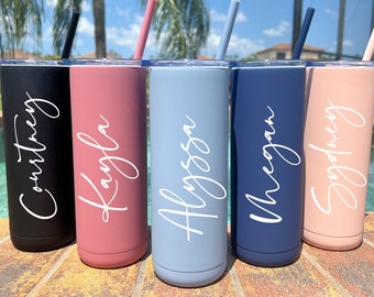 Slide Lid Soft Matte Personalized Tumblers with Straw and Slide Lid Closure Dusty Blue Dusty Rose Black Blush Indigo Seaglass