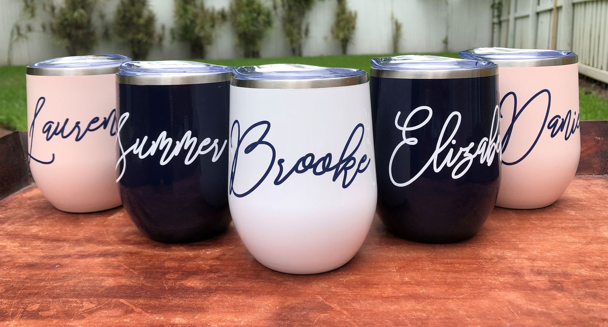 Personalized Wine Tumblers with lid and straw in glitter blush – The Native  Bride