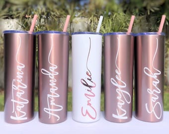 Bride Tribe Tumbler With Straw Bridal Tumbler  Bridesmaid Gift Bachelorette Cups  Rose Gold Tumbler Personalized Custom Bridal Gifts