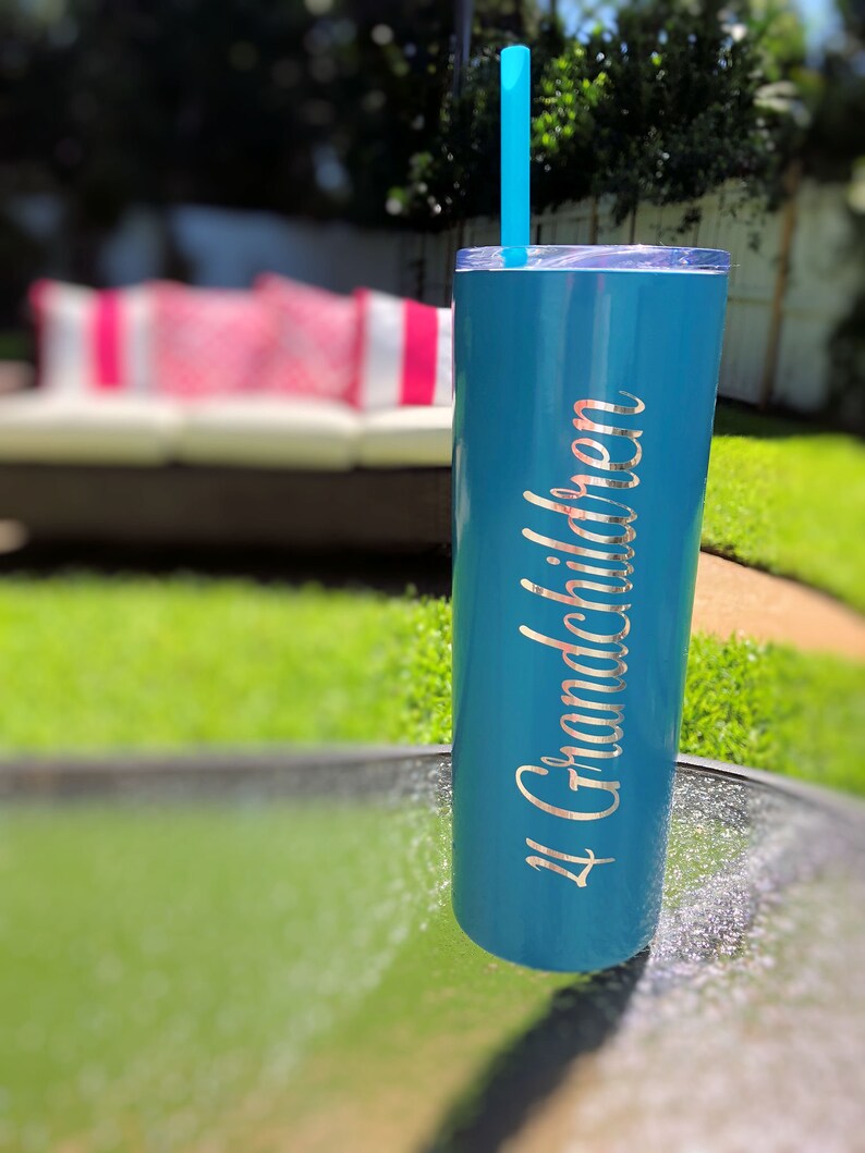 Aqua Skinny Tumbler With Straw Personalized Tumbler with Straw Etsy
