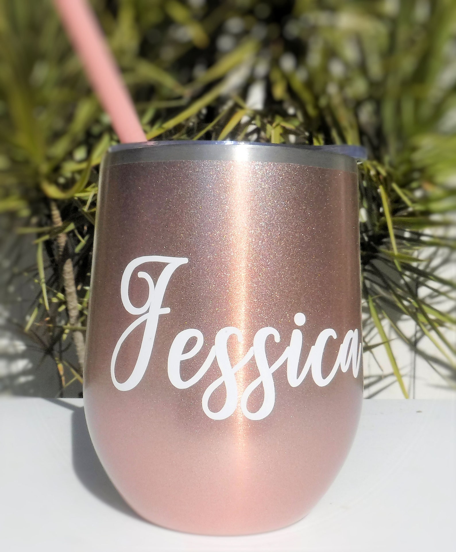 Rose Gold Wine Tumbler With Straw Personalized Tumbler with Etsy