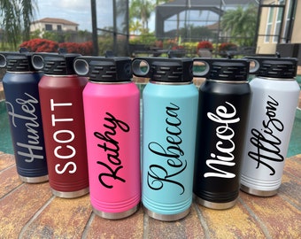 Personalized Insulated Water Bottle, Custom Water Bottle With Straw, Logo Water Bottle, Bridal Party Bottle 32 Ounce Travel Tumbler