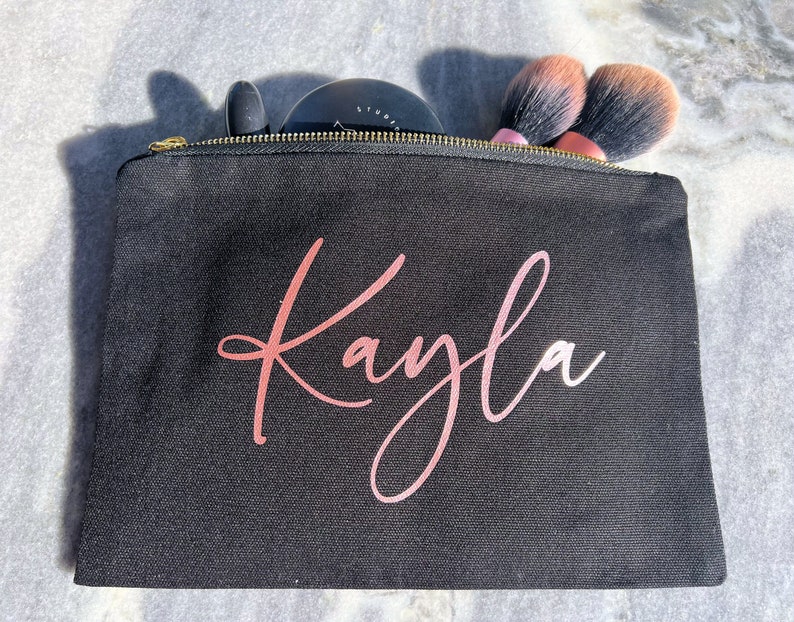 Make up Bag Personalized Hot Pink Make Up Bag with Gold Zipper Cosmetic Bag Bridesmaid Gift Bachelorette Party Favor image 1
