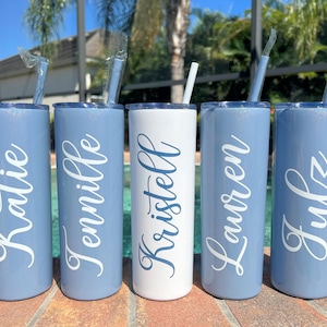 PRINT! Elegant Personalized Glitter Tumbler: Dusty Blue Slate Wedding Drinkware with UV Print