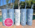 PRINT! Elegant Personalized Glitter Tumbler: Dusty Blue Slate Wedding Drinkware with UV Print