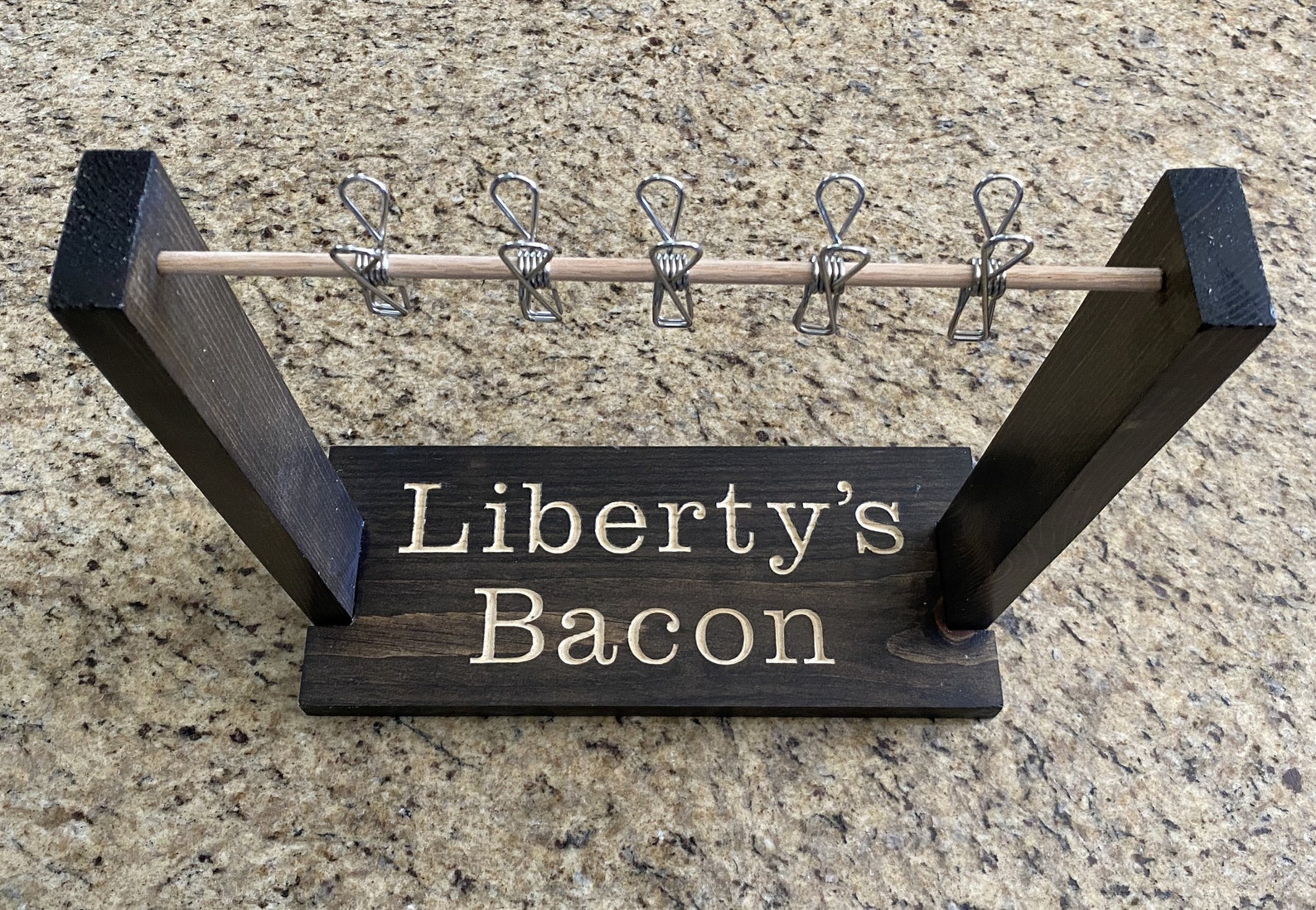 Customized Restaurant Bacon Holder, Clothesline Bacon Holder, Wood