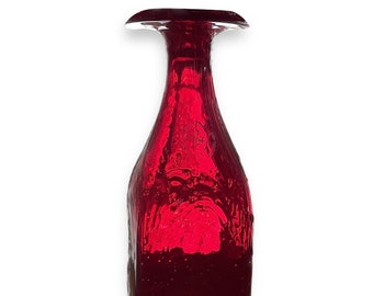 Margie's Garden Hand Blown Vase - Red Bubble Glass Flat Rim - Creative Artisans Westlake California - 7 3/4" Tall - Valentine's Day Bouquet