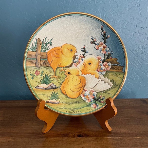 Easter Collectors Plate by V. Tiziano - 1974 Veneto Flair Plate - Limited Edition - Chicks Spring - Hand Etched and Hand Painted in Italy