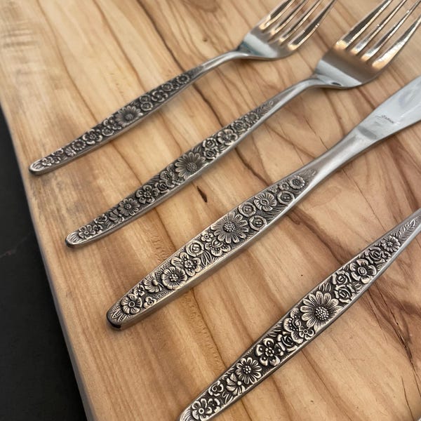Interpur Jardinera - Stainless Steel Flatware - Never Used - MCM - Daisy Floral Design - Made in Japan - Discontinued Replacements - Choice