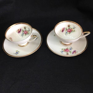 Set of 2 Espresso Demitasse Cups and Saucers Alka Bavaria Meissen - Ivory - Floral - Gold Trim - 1938-1958