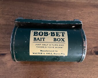Bob-Bet Bait Box - Walter S Cole Beaver Wisconsin WI - Fishing Memorabilia Decor - Belt - Just Half a  Turn and There's Your Worm