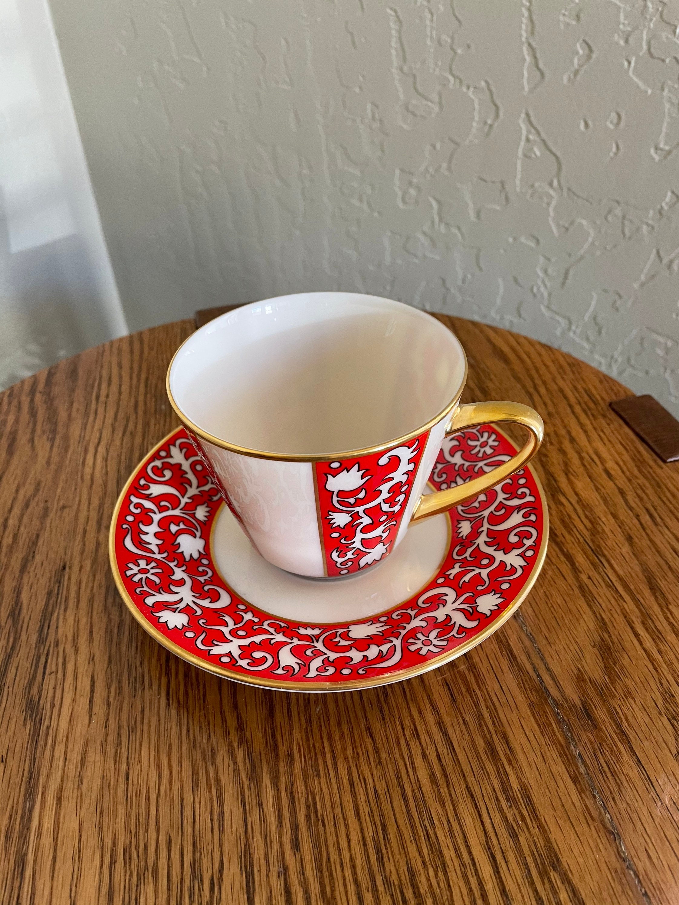 Lenox Firesong Flat Cup and Saucer Set 2 7/8 Red Etsy