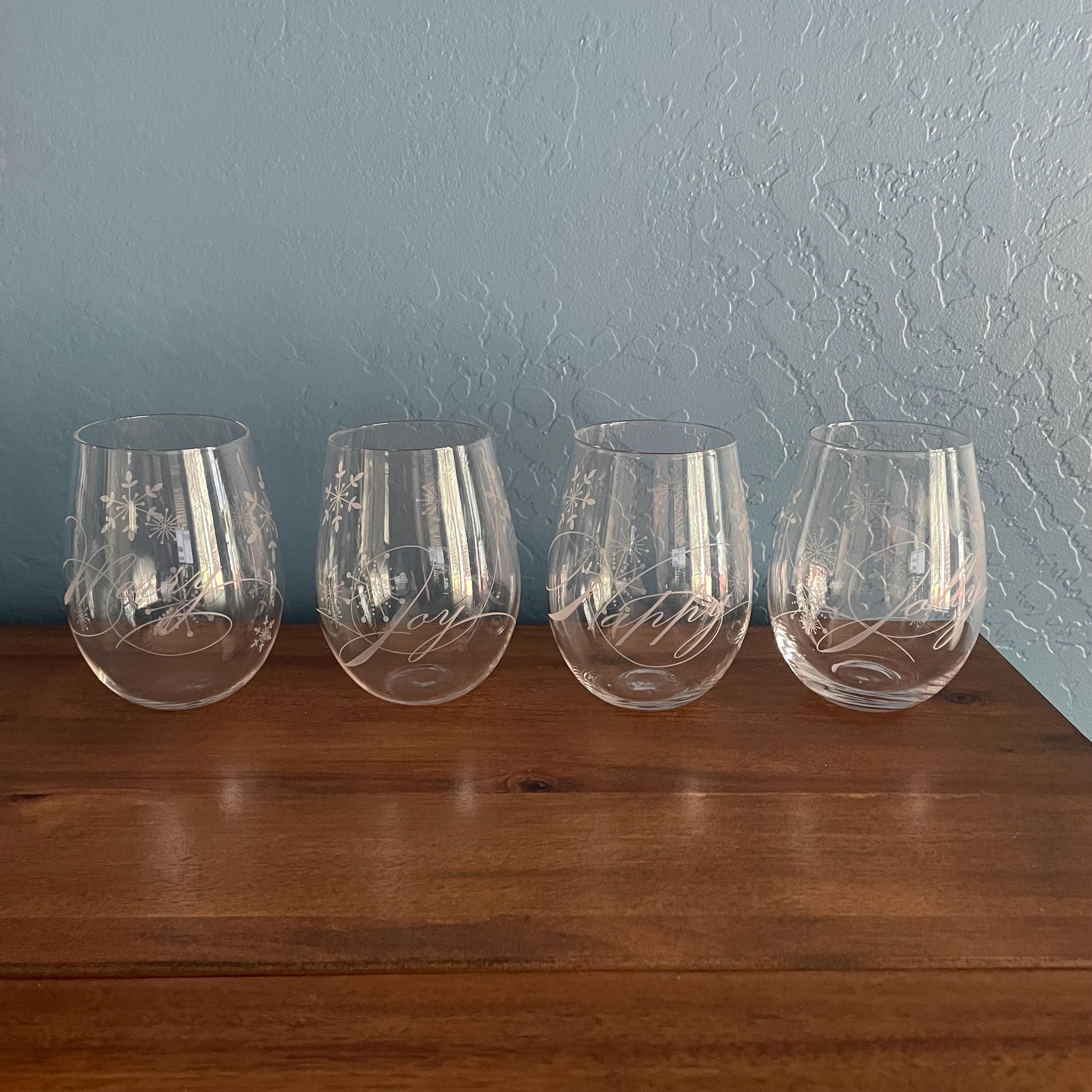Pier 1 Imports Stemless Holiday Etched Wine Glasses Set of 4 in Original  Box - Christmas Snowflakes - Merry - Jolly - Happy - Joy - Etsy