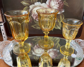 Vintage Old Williamsburg Yellow Goblets - Imperial Glass Ohio - Your Choice - Wine Water Iced Tea - Pressed Glass - 1974-1980