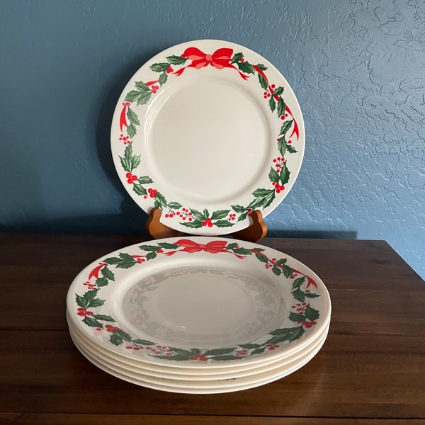 Arcopal ARP9 Christmas Dinnerware Replacements - Green Holly Red Berries Ribbon Dinner Plates Salad Cereal Bowls Mugs - Made in France