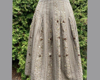 Faldas de lino Vintage 90s cuentas tono tierra lentejuelas plisadas midi talla 4 Carole Little