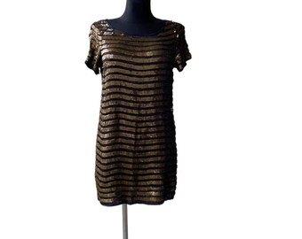 Vintage Womens Black Short Dress Striped After Party Mini Dress Brown  Sequins Mini Prom Dress Garden Party Dress Size 8 French Connecting - Etsy