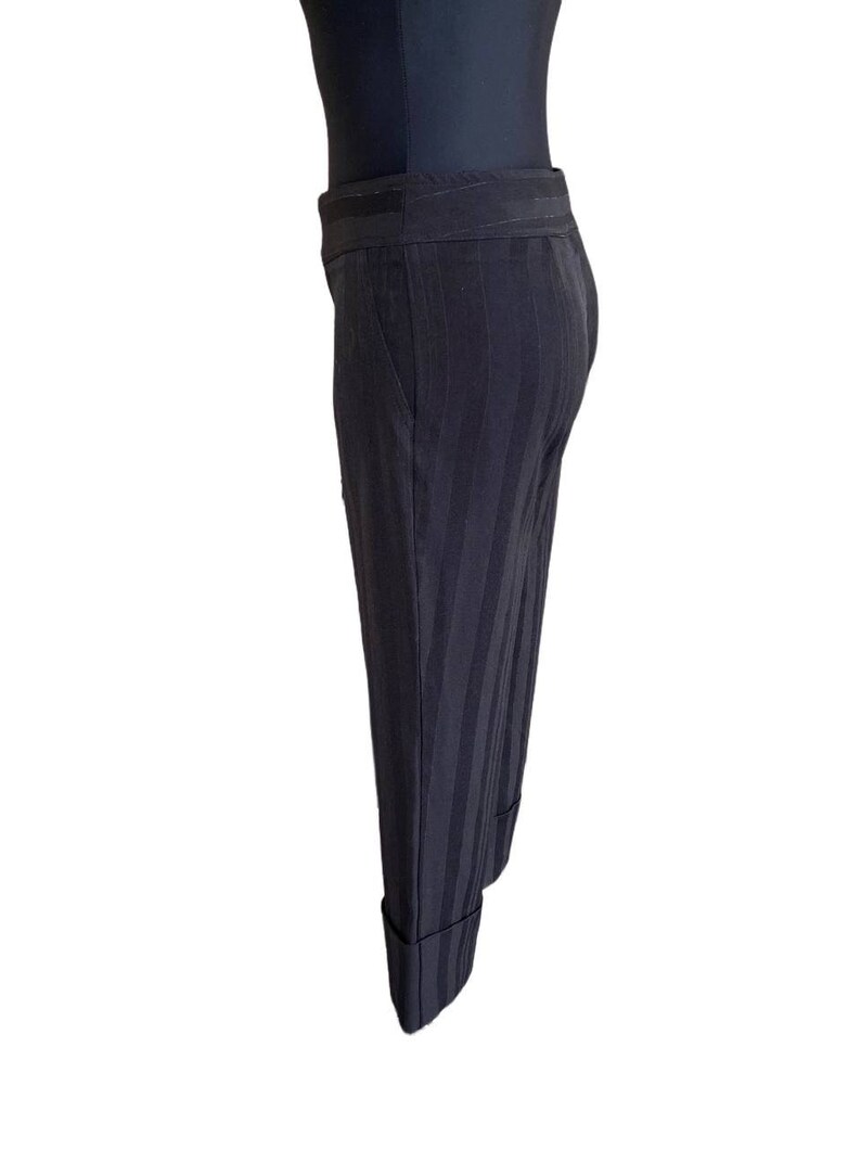 Vintage capri negro pantalones de mujer pantalones recortados con puños a rayas detalle de cintura atado con cinta tamaño 2 Caché imagen 3