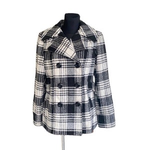 Tartan coat vintage womens black white size L/G 12-14 buttonY2K short coat