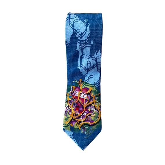 ED Hardy By Christian Audigier tie, blue, heart, … - image 1