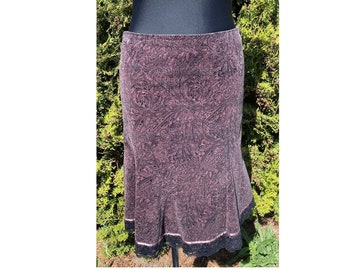 Falda de pana vintage mujer negro púrpura estampado encaje A siluet retro festival faldas tamaño 10 Mada + Stilius