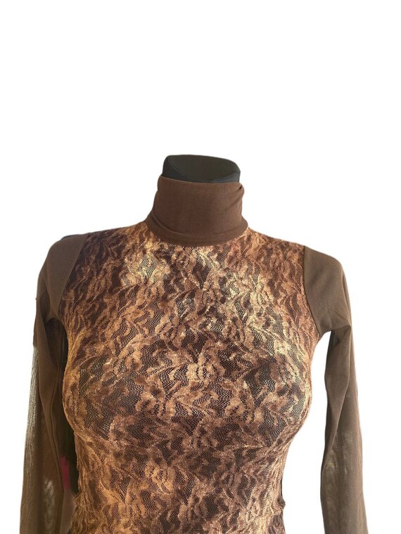 Vintage women's brown stretch crop top mock neck … - image 10