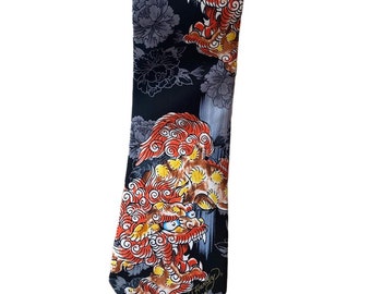 Cravate ED Hardy By Christian Audigier, noir, fleurs grises, monstre, pure soie, cravate vintage