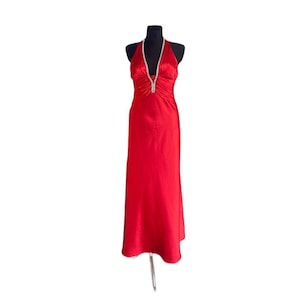 Red women dress vintage V neck gown party prom dress waistband halter dress sleeveless size M Fashion New-York by J.L.O.S.