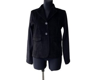 Chaqueta retro de pana negra - Blazer de los años 80 y 90 con bolsillos de parche Velour - Chaqueta polar vintage, talla 38, estilo callejero