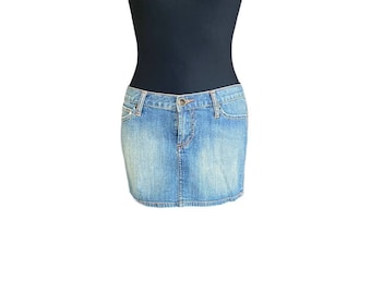 Vintage denim skirt women's short skirts blue denim skirts size 27 Ed Hardy by Christian Audigier skull and rose