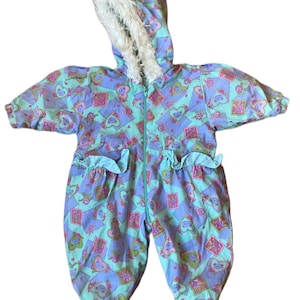 Baby vintage coat 6-9 mths outdoor jumpsuit snowsuits retro coat teddy bear heart rose green pastel purple colour block