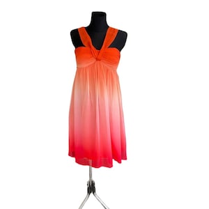 Vintage women prom dress orange pink ombre silk sleeveless size 8 Morgan Mc Jeeter deadstock