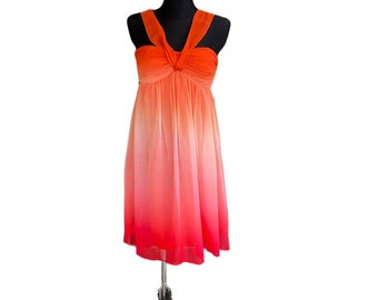 Vintage mujeres vestido de fiesta naranja rosa ombre seda sin mangas tamaño 8 Morgan Mc Jeeter deadstock