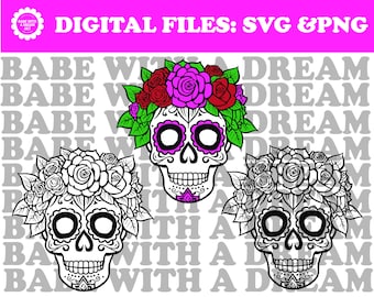 Sugar Skull SVG, Tag der Toten SVG, Schädel geschnitten Datei, La Muerta svg, Sugar Skull Clipart, Floral Schädel svg, Dia De Los Muertos, Halloween