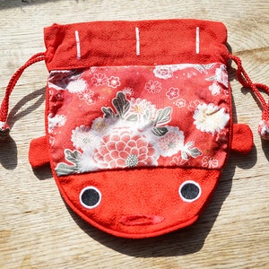Porte monnaie poisson rouge asiatique en soie et cotton pochet telephone portable, petite sac à cordon image 9